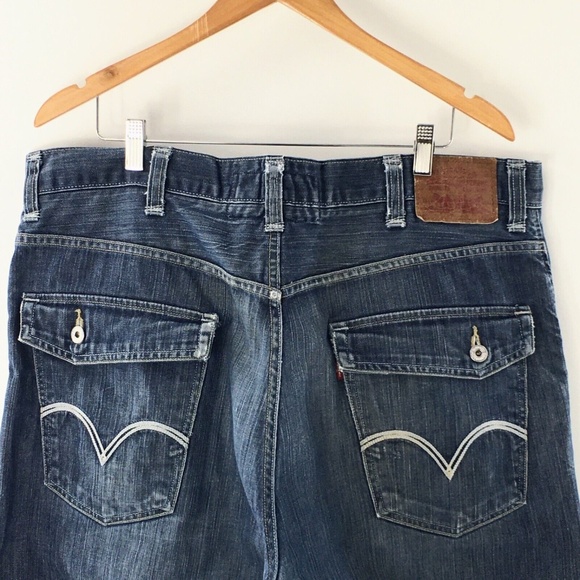 Levis Mens 569 Loose Straight Denim Jeans Blue Baggy Button Flap Pockets 40 x 32 - Picture 9 of 16